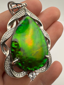 unique silver ammolite pendant