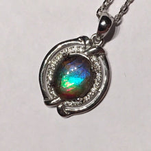 Load image into Gallery viewer, Multi colour Rainbow Ammolite pendant in Sterling Silver with Cubic Zirconia
