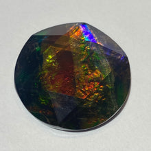 Load image into Gallery viewer, AAA+ ammolite calibrated faceted cabochon. Incredible colour, pink, purple, red, blue, gold, green 6 point star quartz cap. 25x25 mm
