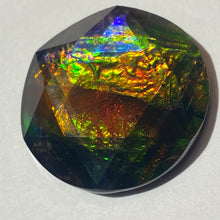 Load image into Gallery viewer, AAA+ ammolite calibrated faceted cabochon. Incredible colour, pink, purple, red, blue, gold, green 6 point star quartz cap. 25x25 mm
