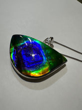 Load image into Gallery viewer, Beautiful ammolite necklace set in silver, featuring vibrant blues and purples
