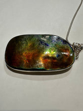 Load image into Gallery viewer, Natural Finish, Polished by hand! Beautiful ammolite necklace set in silver, featuring bright oranges and blues
