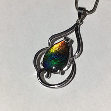 Load image into Gallery viewer, Ammolite pendant in Sterling Silver with vibrant rainbow colours
