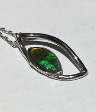 Load image into Gallery viewer, Bright little Ammolite pendant in Sterling silver. Unique dragon eye design, beautiful gem.
