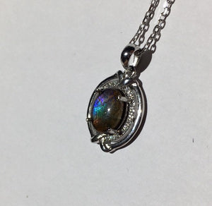 Ammolite pendant in Sterling Silver with Cubic Zirconia