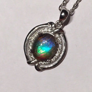 Ammolite pendant in Sterling Silver with Cubic Zirconia