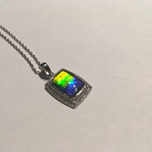 Ammolite pendant Sterling Silver Cubic Zirconia o27 facetted