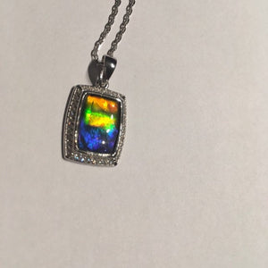 Ammolite pendant Sterling Silver Cubic Zirconia o27 facetted