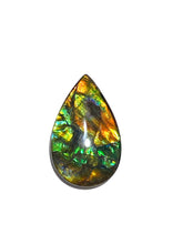 Load image into Gallery viewer, gold green yellow orange ammolite gemstone tear drop shape 18x11mm will be a great for a pendant or ring
