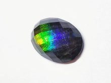 Load image into Gallery viewer, Ammolite faceted 21x15mm calibrated triplet cabochon will make a great ring or pendant
