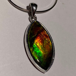 Ammolite pendant in Sterling Silver with vibrant red green and gold