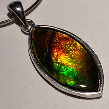 Load image into Gallery viewer, Ammolite pendant in Sterling Silver with vibrant red green and gold
