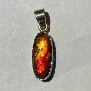 Ammolite pendant bright red gemstone Sterling Silver no chain AA