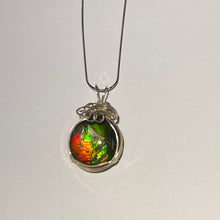 Load image into Gallery viewer, Ammolite pendant amazing colours, Sterling Silver wire wrap
