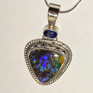 Ammolite pendant in Sterling Silver vibrant blue flash