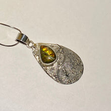 Load image into Gallery viewer, Ammolite pendant in Sterling Silver with modern design and sparkling colours
