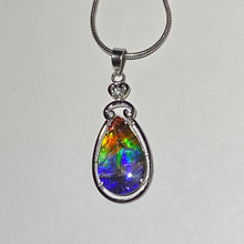 Load image into Gallery viewer, Ammolite pendant Rainbow colours with incredible lustre and flash  in Sterling Silver with cubic zirconia
