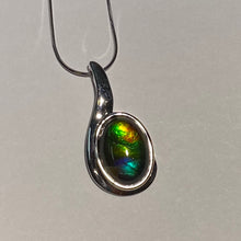 Load image into Gallery viewer, Ammolite pendant with beautiful orange, gold, green, blue and indigo set in Sterling Silver
