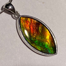 Load image into Gallery viewer, Ammolite pendant in Sterling Silver with vibrant red green and gold
