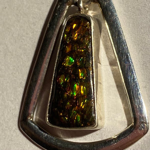 Ammolite pendant in Sterling Silver, dragon scale pattern