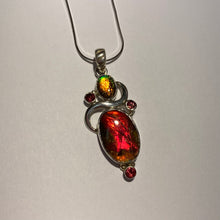 Load image into Gallery viewer, Ammolite Pendant in Sterling Silver with garnet gemstones
