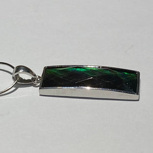 Ammolite pendant faceted Deep blue, cyan, green in Sterling Silver