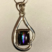 Load image into Gallery viewer, Ammolite pendant Vibrant pink cyan and green stripes set in Sterling Silver
