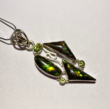 Load image into Gallery viewer, Ammolite pendant in Sterling Silver with peridot gemstone.
