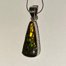 Load image into Gallery viewer, Ammolite pendant with golden and green dragon scales Sterling Silver
