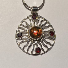 Load image into Gallery viewer, Ammolite pendant Sterling Silver with Garnet (chain not included)
