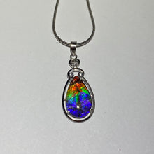 Load image into Gallery viewer, Ammolite pendant Rainbow colours with incredible lustre and flash  in Sterling Silver with cubic zirconia
