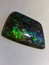 Load image into Gallery viewer, Beautiful flowing green/blue/aqua with splashes of purple and gold free form ammolite  mm
