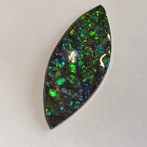 Beautiful green blue sparkling dragon skin free form ammolite gemstone 58x25mm