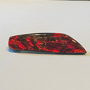 Pearlescent glowing red ammolite free form 37x20x10 mm