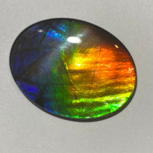 Load image into Gallery viewer, AAA+ ammolite calibrated cabochon. Beautiful rainbow colours. 40x30 mm low dome quartz cap
