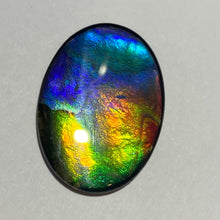 Load image into Gallery viewer, AAA+ ammolite calibrated cabochon. Beautiful vibrant multicolour gem. 25x19 mm low dome quartz cap
