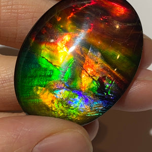 AAA+ ammolite calibrated cabochon. Beautiful rainbow colours. 40x30 mm low dome quartz cap