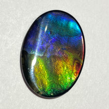 Load image into Gallery viewer, AAA+ ammolite calibrated cabochon. Beautiful vibrant multicolour gem. 25x18 mm low dome quartz cap
